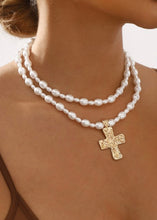 Load image into Gallery viewer, Pearl &amp; Cross Pendant Necklace
