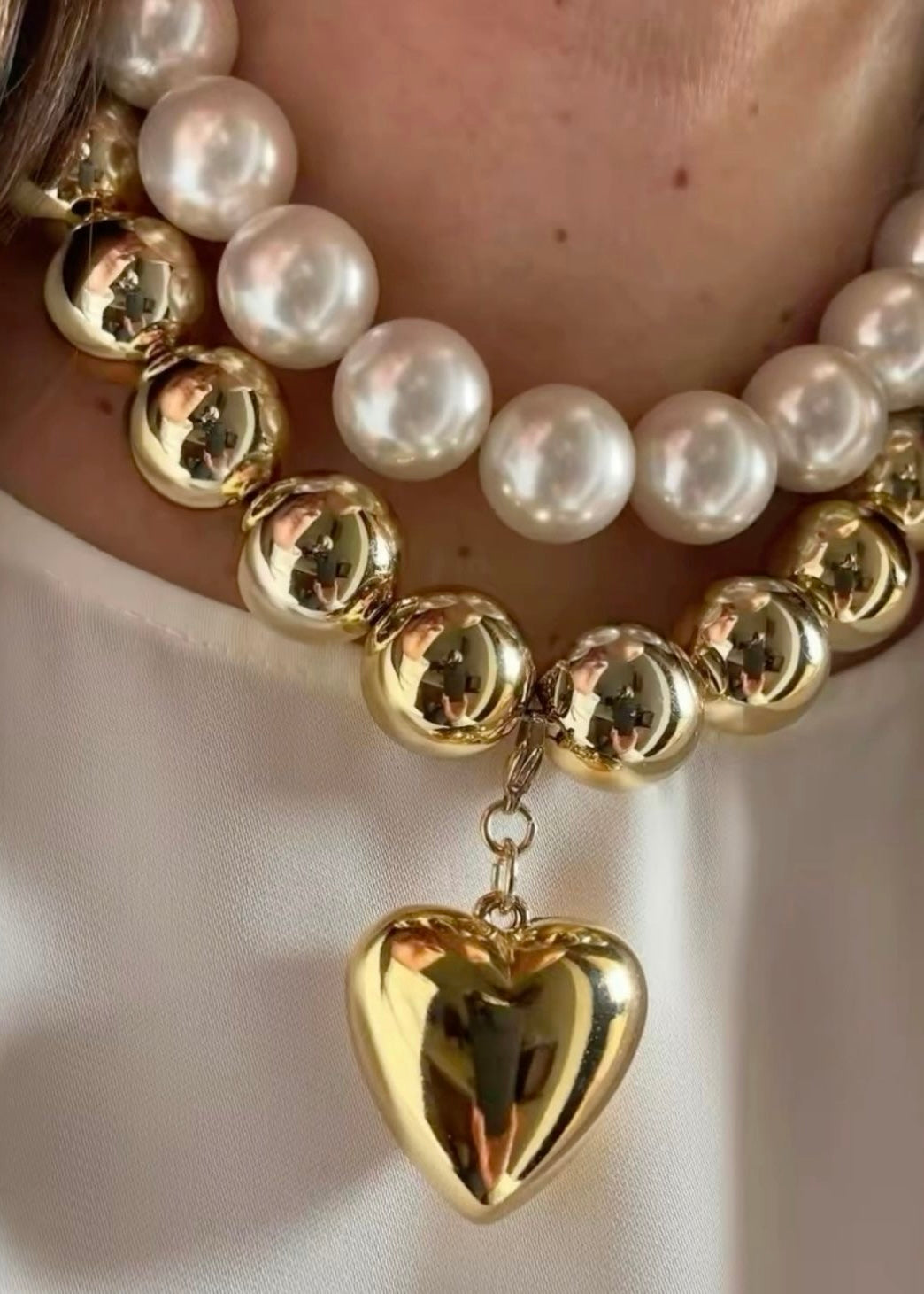 Pearl & Heart Pendant Necklace